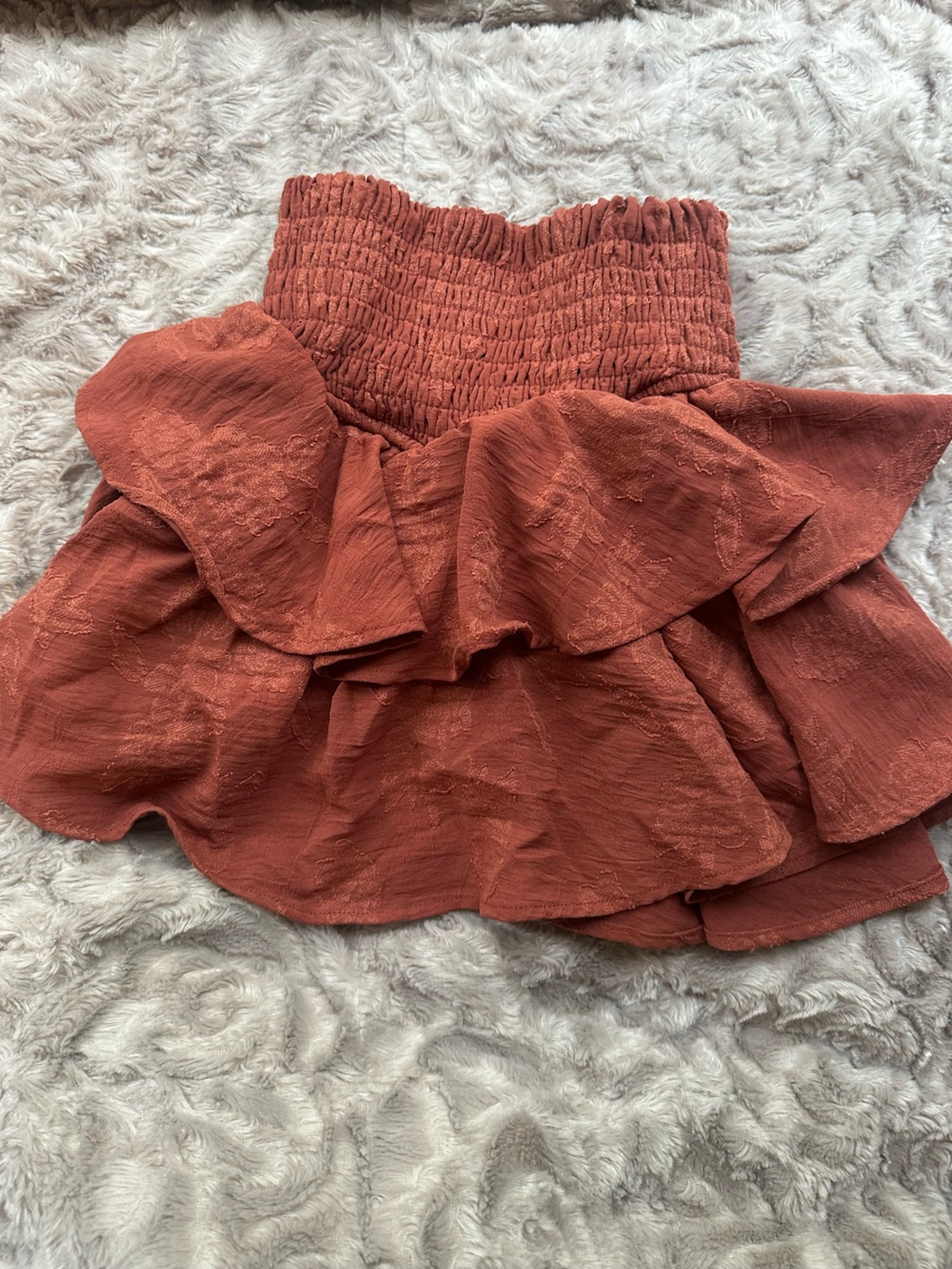 Altar'd State Rust Ruffled Smocked Mini Skirt